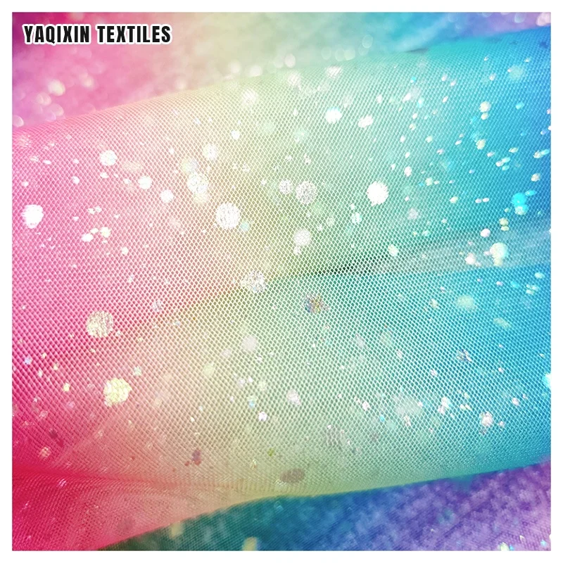 YX2181 Women Dress Rainbow Gradient Glitter Tulle Laces Fabrics for 5 Yards 100 Polyester Mesh Lining Fabric Chinese Suppliers - 图片 4