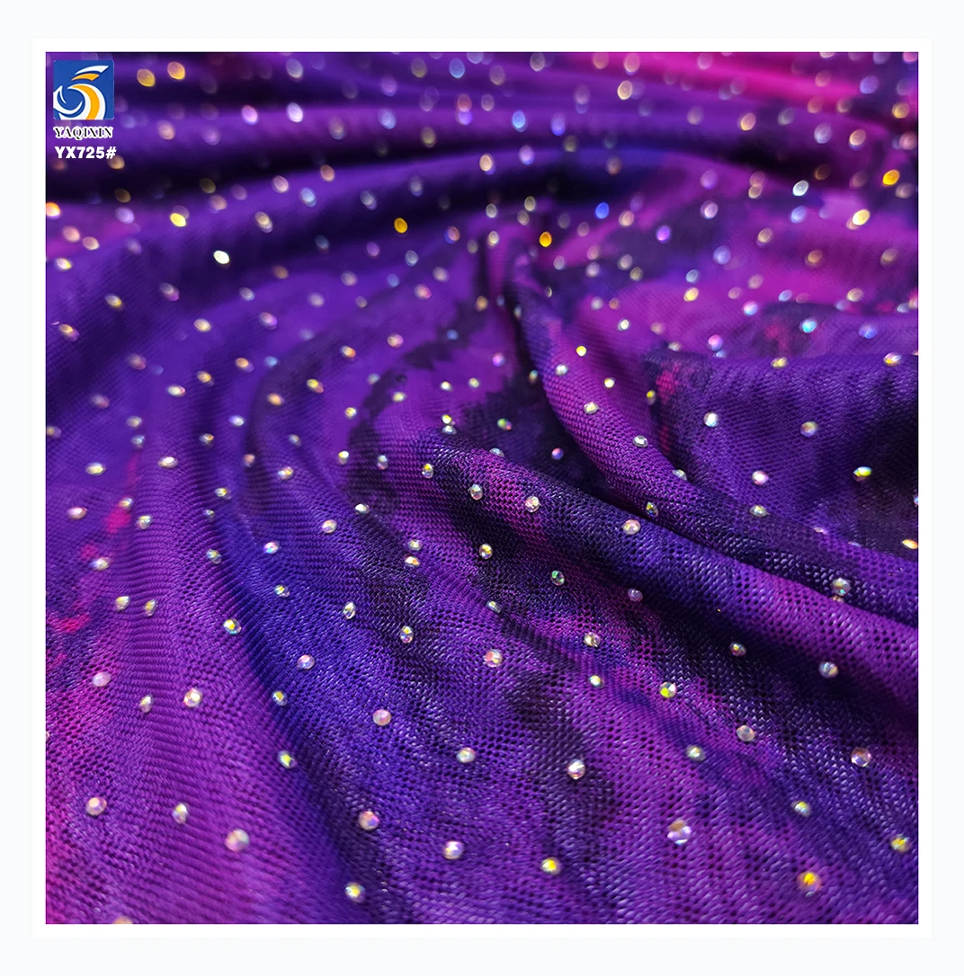 YX725 Custom Printed Galaxy Universe 4 Way Stretch Fabric With Stones for Clothing Dress Spandex Stretch Print Mesh Fabric