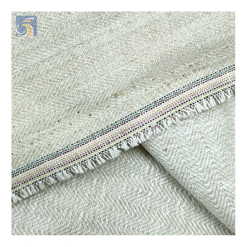High Quality Herringbone Hemp Cotton Fabric 260gsm Original Color 75/15 Blend Linen/Cotton Fabric for Clothing - 图片 3