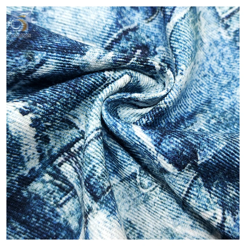 Stock Lot 100 Cotton Dyed Digital Printed Denim Fabric China Designer Distressed Denim Fabric by the Meters - 图片 4