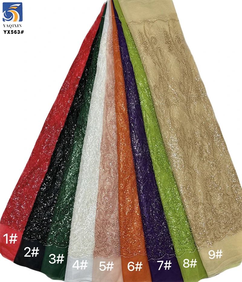 YX563 French New Year 2025 Design Latest Lace Fabric French Exquisite Green Glitter Sequin Lace Fabric Textile - 图片 4