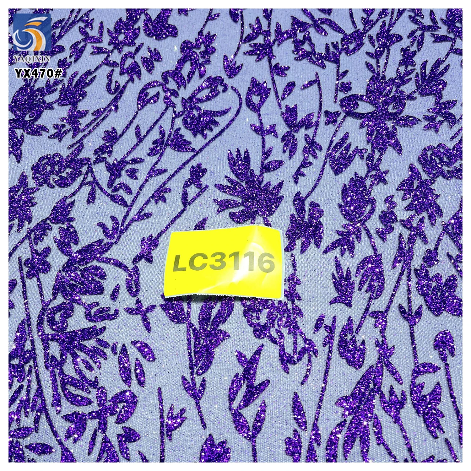 YX470 Custom Style 150 Gsm Polyester Tulle Glitter Purple Sequin Fabric for Wedding Dress - 图片 5