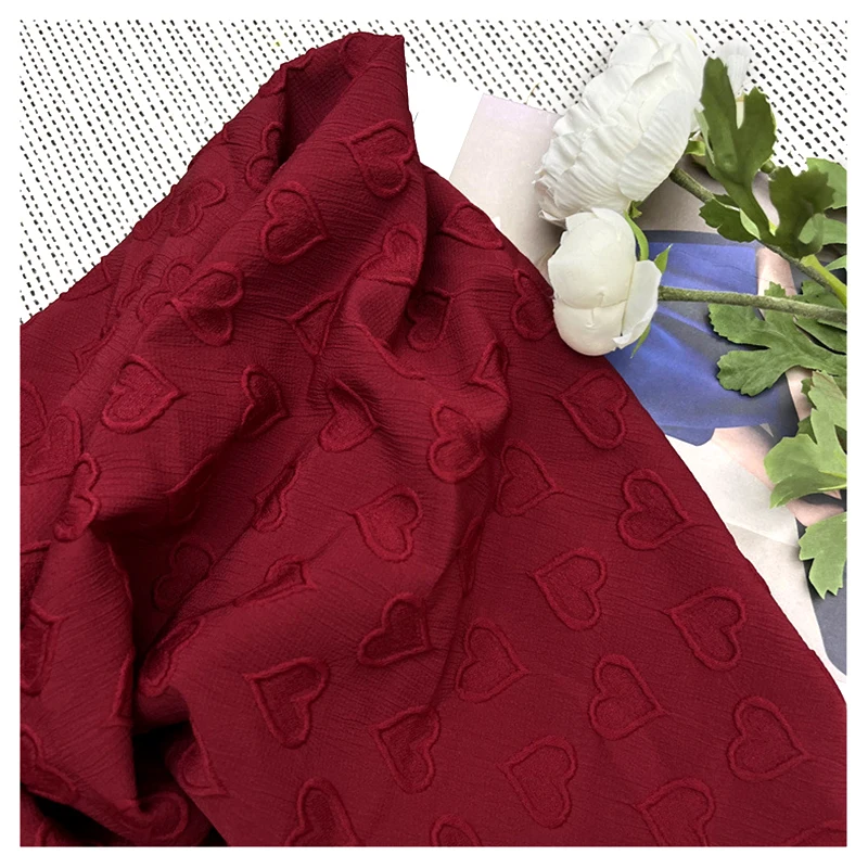 Fabric Chiffon Polyester Cheongsam Hanfu Woven Fabric Four-way Stretch Heart Jacquard Customized 100% Polyester Embossed 100gsm - 图片 6