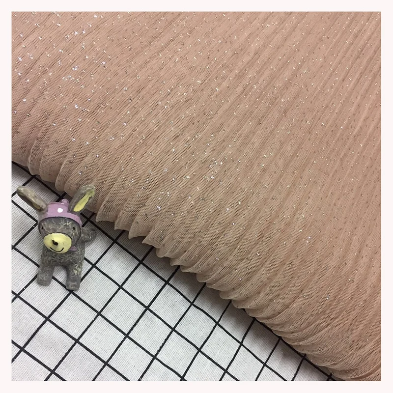 YZT005 in Stock Polyester Silver Stardust Glitter Pleated Mesh Tulle Fabric for Bridal Wedding - 图片 3