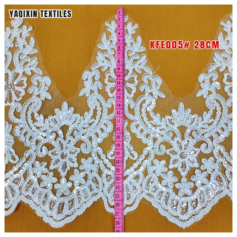 KFE005 2025 New Arrival African Nigerian Lace Trim for Bridal Wedding 28cm Sequins Lace Trim Textile - 图片 6
