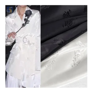 Paris Silky Soft Polyester Jacquard Stretch Satin Florals Fabric for Clothing/Dress