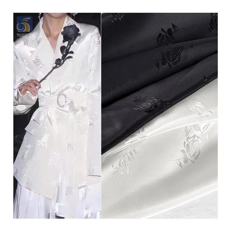 Paris Silky Soft Polyester Jacquard Stretch Satin Florals Fabric for Clothing/Dress