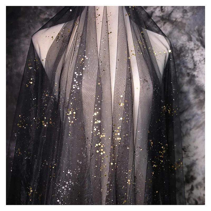CP11 Shiny Glitter Silver Foil Dots Print Tulle Silver Glitter Sequins Mesh Tulle Fabric for Weeding - 图片 6