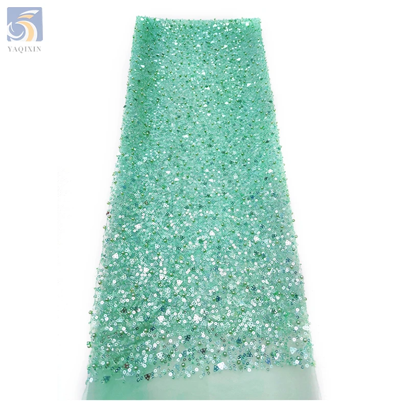 High Quality Lace Fabric With Beads and Pearl Shiny Sequin Embroidery Beaded Lace Fabric Luxury for Weddings - 图片 4