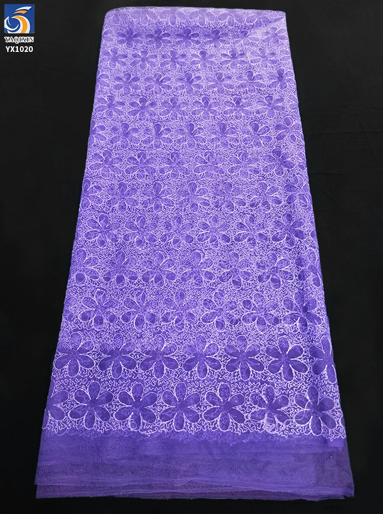 YX1020 2026 Classic Style Blue, Purple and Multi-Colored Large Flower Embroidered Tulle Fabrics Embroidered Skirts Mesh Fabric - 图片 6