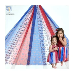 American Independence Day Custom Butterfly Pattern Soft Polyester Gradient Digital Print Tulle Fabric