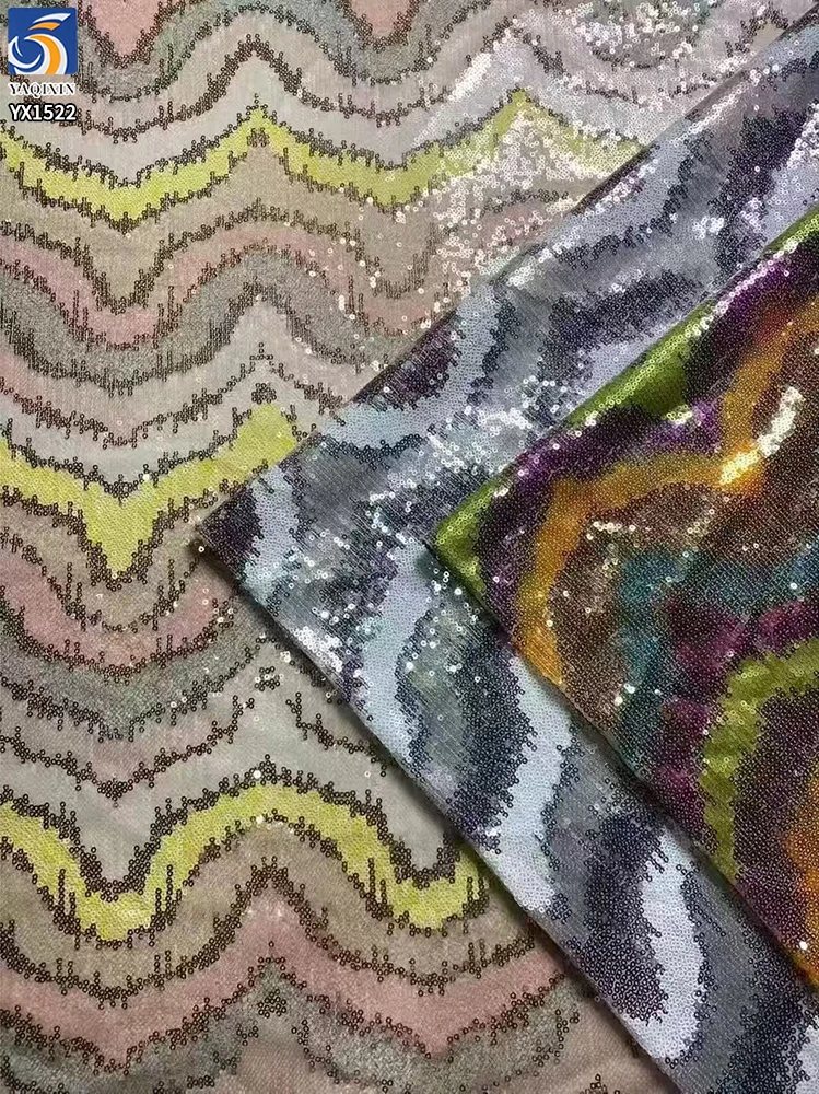 YX1522 220gsm High Shine Multicolor Wave Embroidered Sequin Fabric for Fashion Skirt and Party Dress Trendy Garments - 图片 3