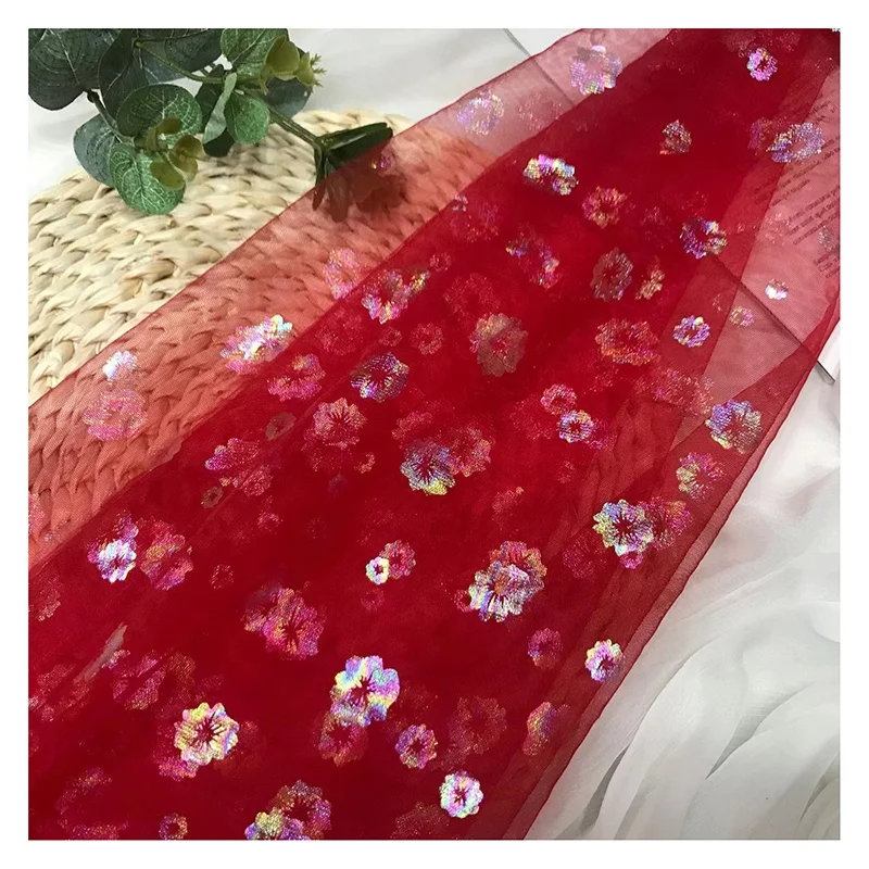 DX105 Guangzhou Super Factory Textile 2024 Tulle Fabric New Colorful Florals Foil Printed Fabric for Children - 图片 6