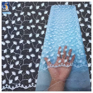 YX503 Custom Maple Leaf Pattern Polyester Embroidered Mesh Net Fabric With Gold Pink Sparkle Glitter