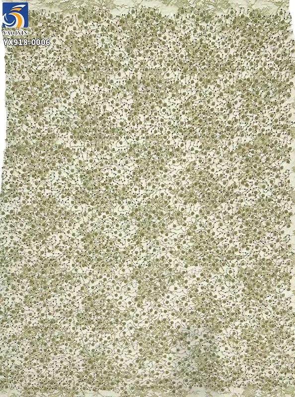 YX918 High Quality Made in China Factory Cheap Chantilly Lace Embroidery Beads 3D Pearls Heavy Lace Fabric Textile - 图片 2