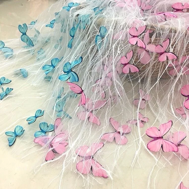 2025 Lace Butterfly 3D Embroidery Lace Fabric Tulle Summer Children's Dresses Headdress Diy Butterfly Mesh Fabric - 图片 3