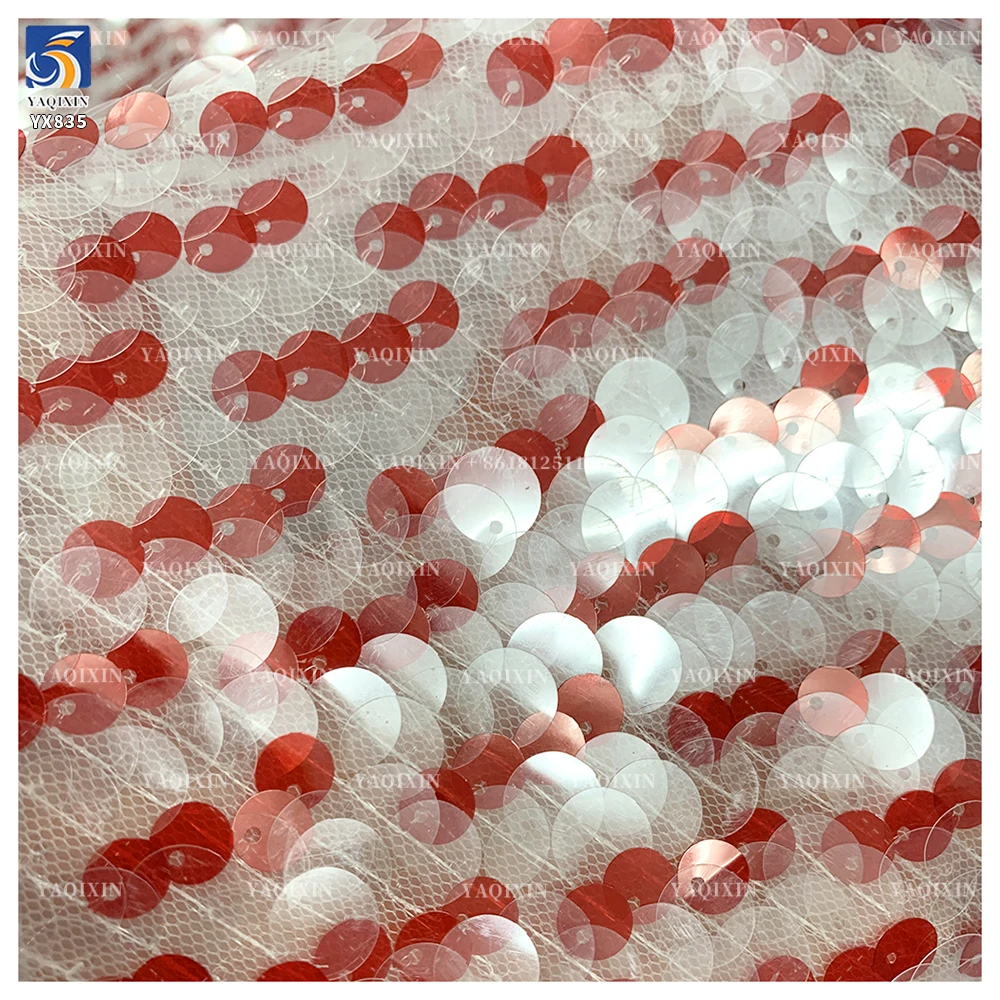 YX835 Customized 300gsm 9mm and 12mm Two-Color Sequin Mesh Lace Fabric for Women's Fashion Dress Sequins Fabrics - 图片 2