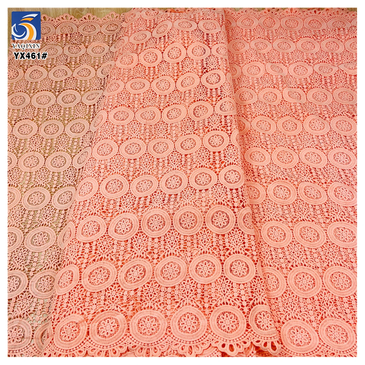 YX461 Solid Color Width 110cm 100 Polyester Lace Fabric Custom Water Soluble Lace Milk Silk Fabric - 图片 3