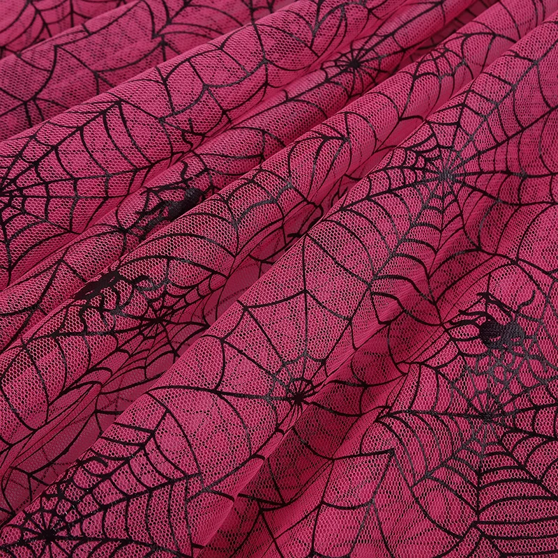 KT38-3 Wholesale Deep Pink Spider Web Tulle Fabric for Halloween Costumes, Gothic Party Decorations, Bulk Custom Design - 图片 3