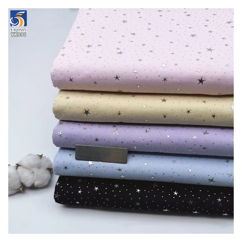YX996 150cm 220g/m² Fashion Denim Fabric With Silver Stars Dots Cotton Denim Fabric for Girl's Autumn Pants and Jackets - 图片 2