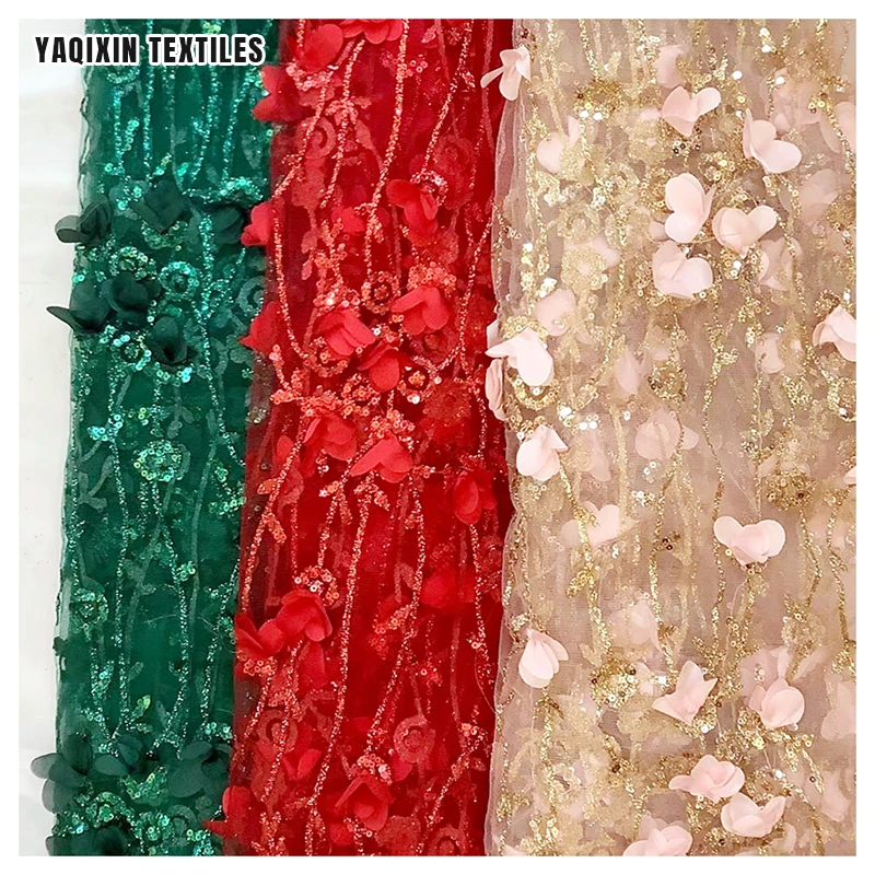 New Telas De Encaje De Flores 3D Pink Floral Glitter Lace Tulipanes Flowers Embroidered Tulle Lace Fabric for Quinceanera Dress - 图片 4