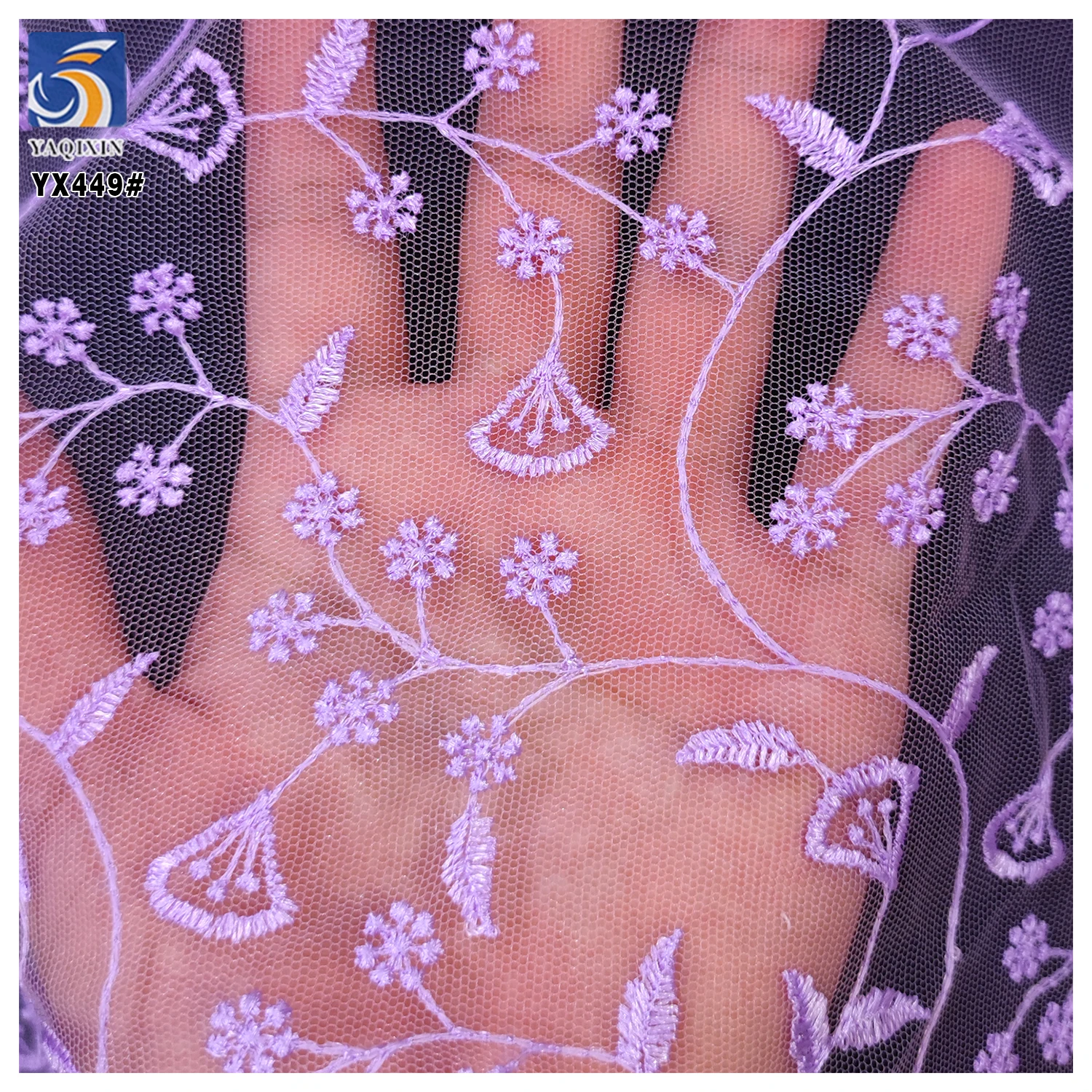 YX449 Fabric Store Designer New Arrival Tulle Transparent Soft Mesh Floral Leaf Embroidery Fabric - 图片 3
