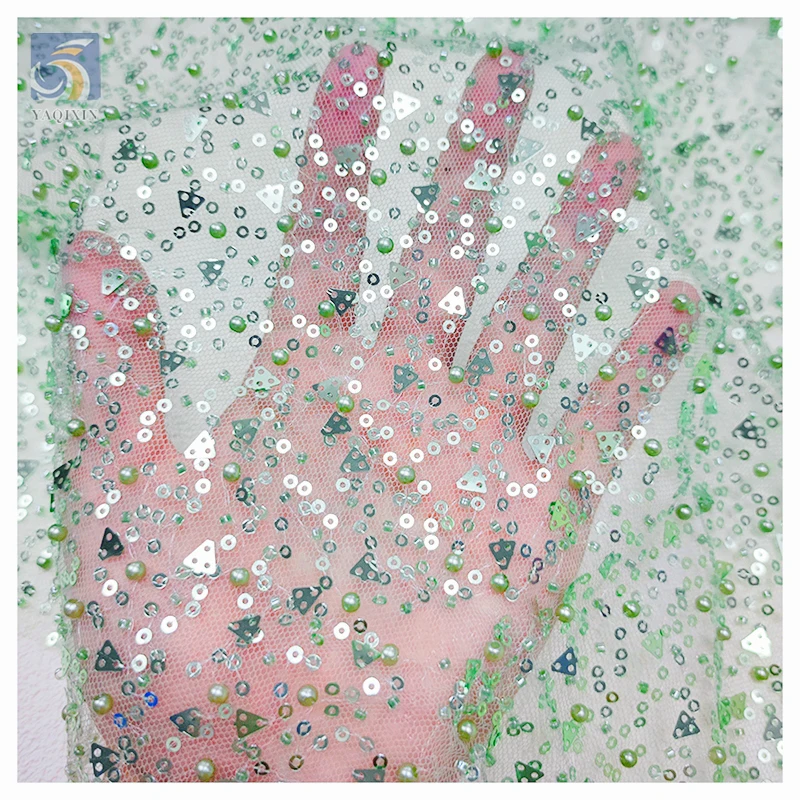 High Quality Lace Fabric With Beads and Pearl Shiny Sequin Embroidery Beaded Lace Fabric Luxury for Weddings - 图片 5