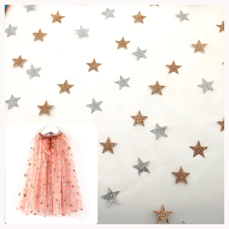 Sparkle Glitter Star Print Net Tulle Shiny Star Print Mesh Fabric for Party Decoration - 图片 2