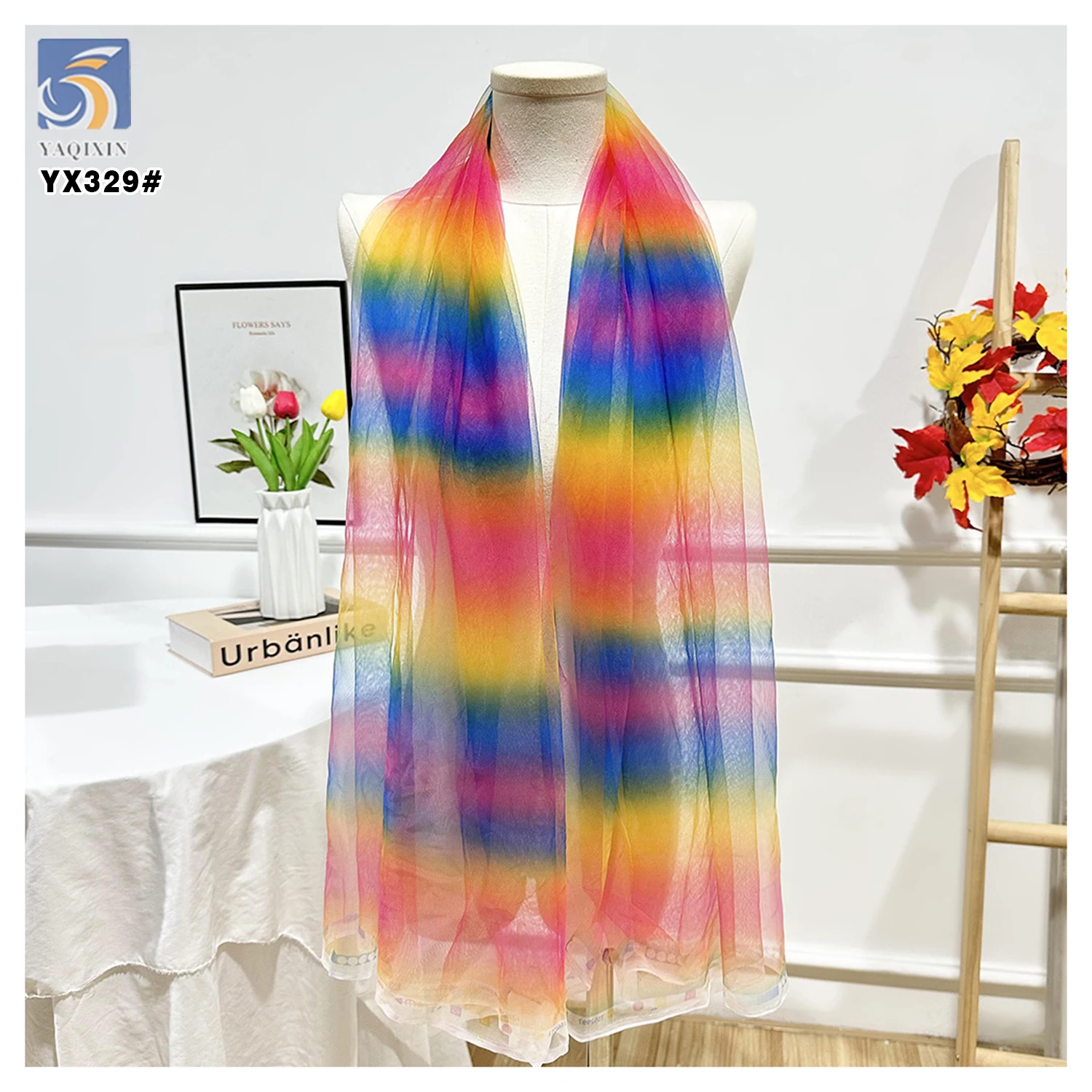 YX329 Latest Design Popular Tulle Tutu Dress 100% Polyester Colorful Soft Illusion Rainbow Tulle Striped Fabric - 图片 3