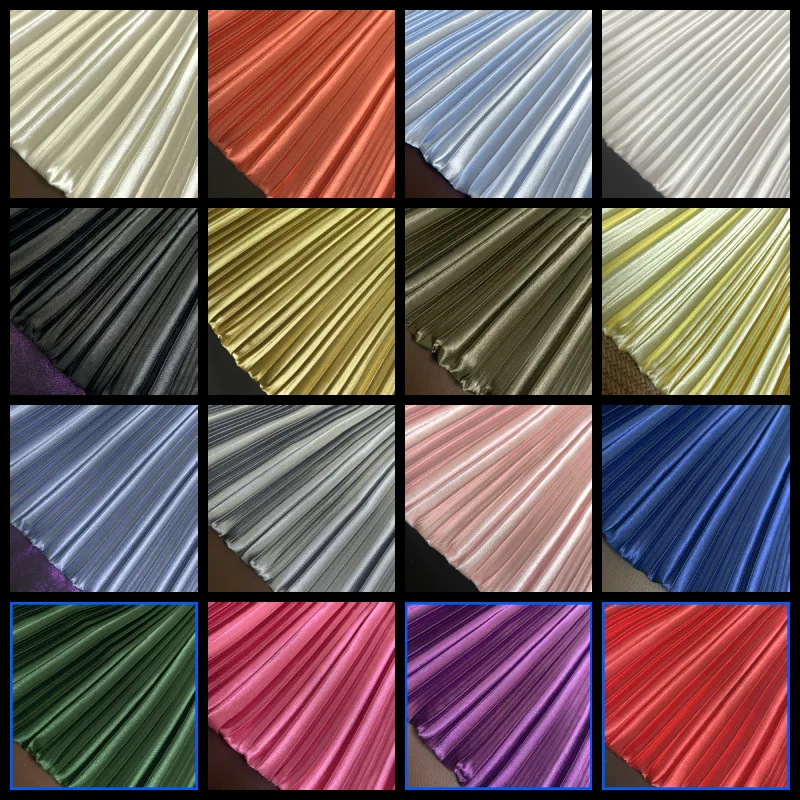 Golden Polyester Shiny Accordion Pleated Satin Fabric High-End Opaque Dress Duchess Satin Like Silk Fabric - 图片 3