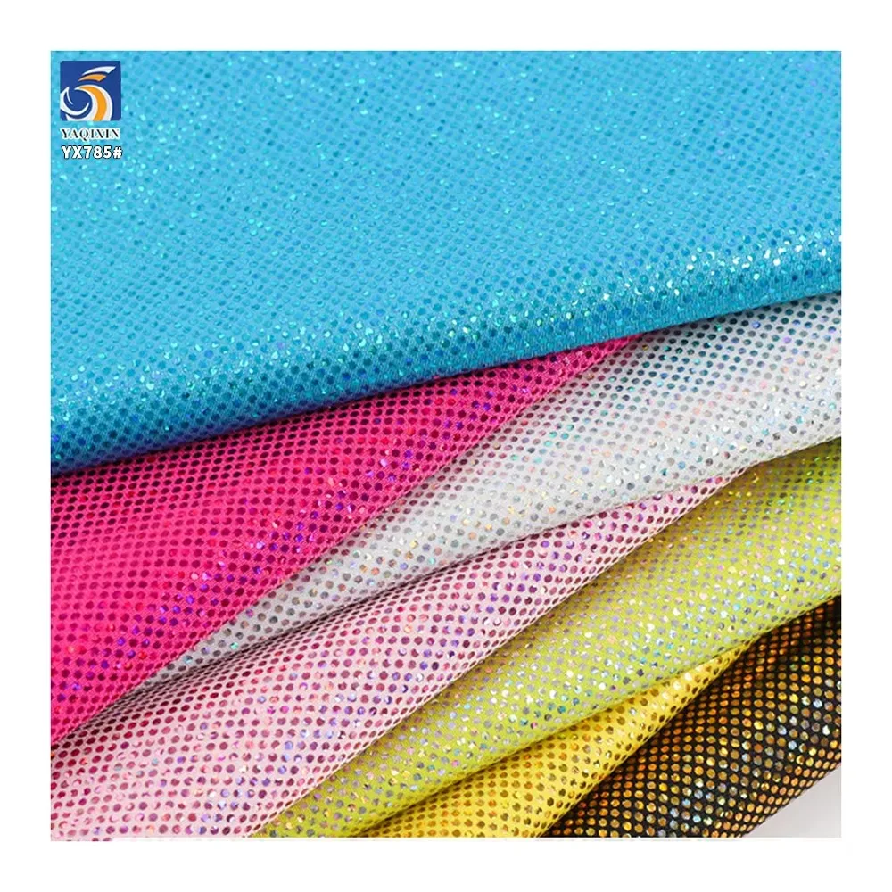YX785 Breathable Solid 120gsm Polyester Spandex Metallic 4 Way Stretch Foil Printing Shiny Fabric for Swimming Trunks - 图片 5