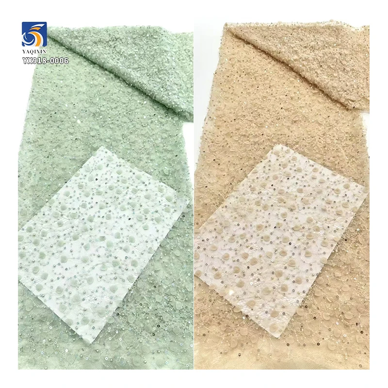 YX918 High Quality Made in China Factory Cheap Chantilly Lace Embroidery Beads 3D Pearls Heavy Lace Fabric Textile - 图片 3