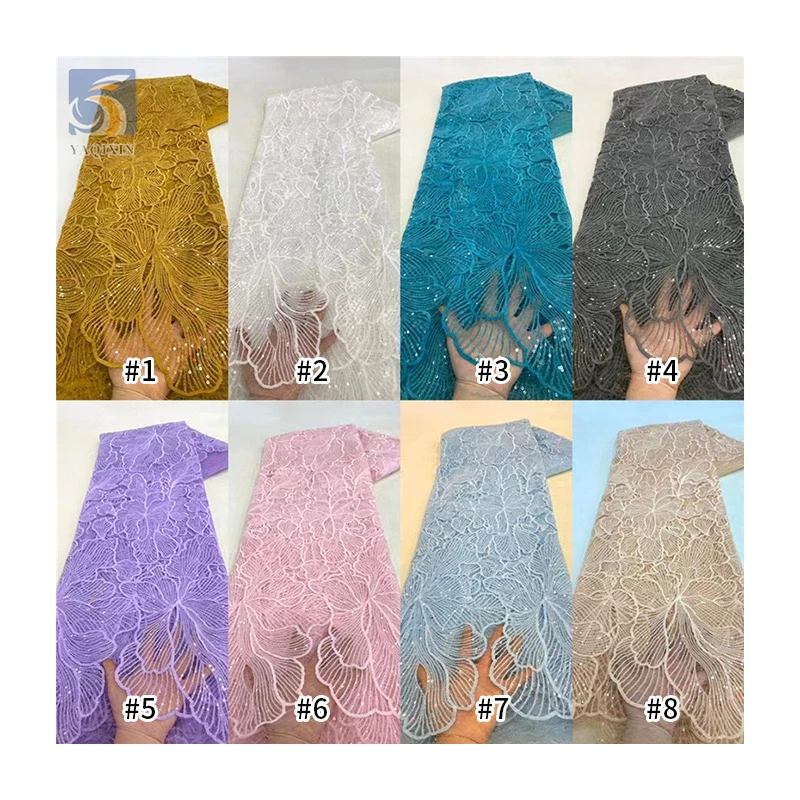 YX2703 2025 New Fashion Lace Fabric for Woman Big Flowers Embroidery Lace Fabric With Sequins - 图片 3