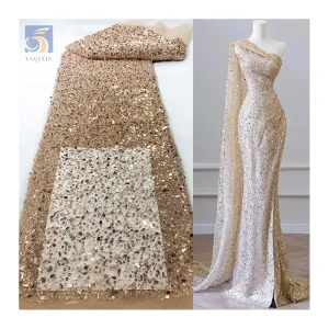 YX2465 130cm Colorful Polyester Embroidered Tulle Mesh Fabric 3 mm Sequins Beads Women's Fashion Lace Fabric Wedding Bridal