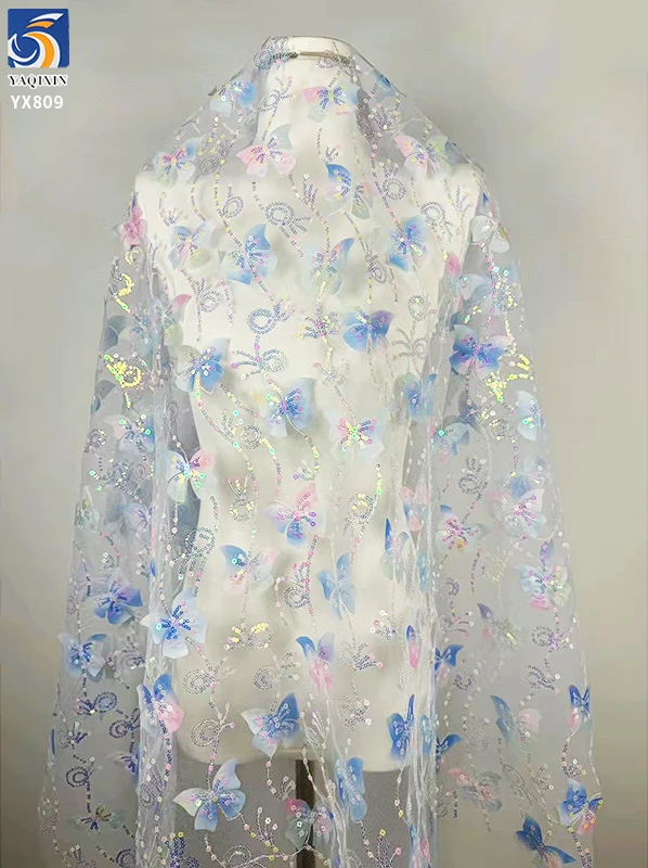 YX809 New Two-color Sequins Embroidery Butterfly Flower 3D Tulle Skirt Children's Fabric 2025 Girls Skirt Tulle Sequins - 图片 4