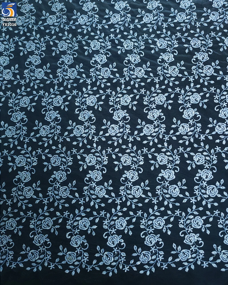 YX1016 Sample Embroidered Tulle Fabric in 7 Days Polyester Flower Pattern Embroidery Cheap Mesh Fabric Custom Clothing - 图片 3