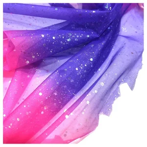 YX2044 2025 Hot Dirty Pink Purple Tulle Fabric Rainbow Gradient Ombre Tulle Fabric With Silver Glitter