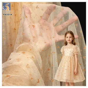 YX321 Latest Design 100% Polyester Glossy Tulle with Glitter Dust and Mickey Star Pattern Mesh Tulle Fabric
