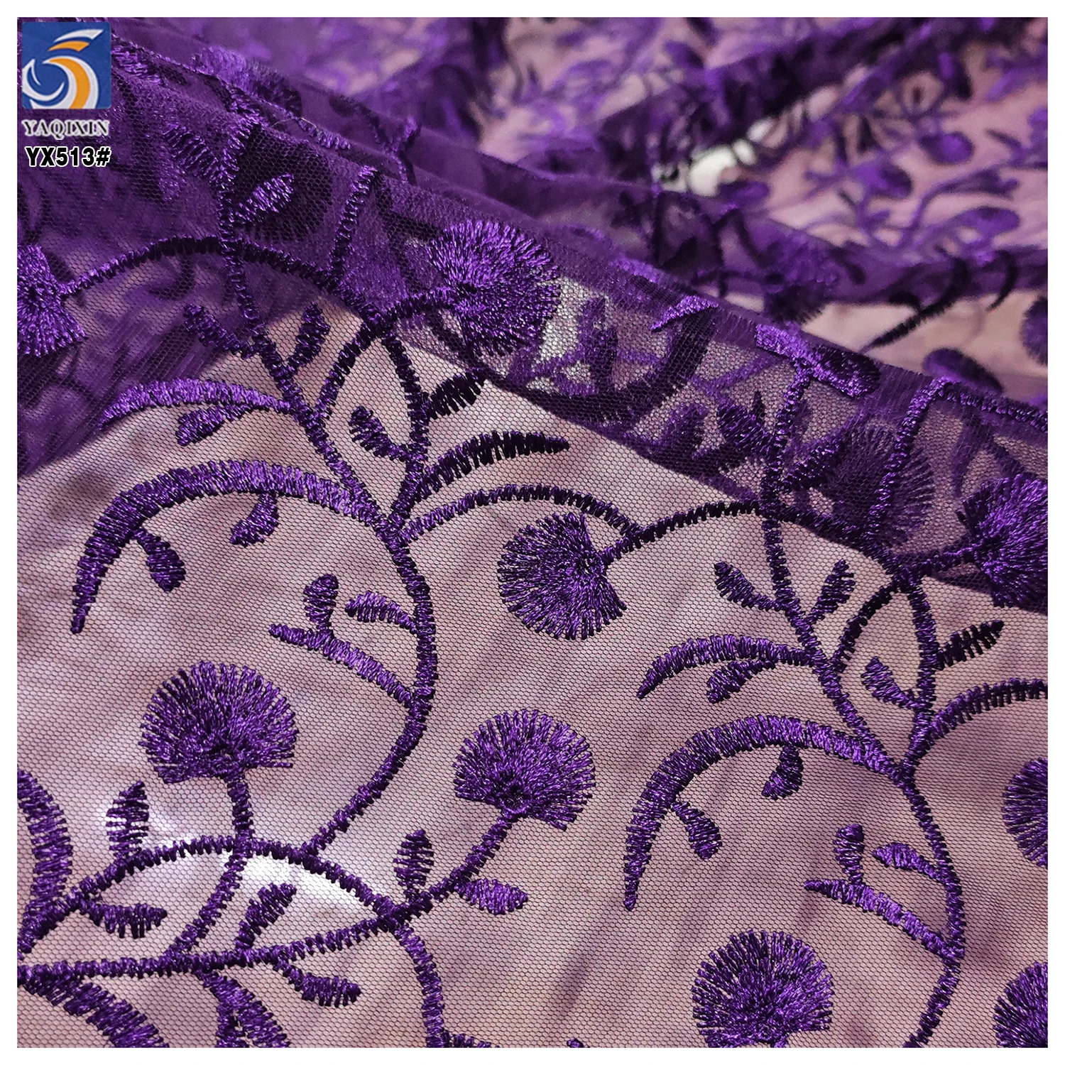 YX515 Cute Pink Floral Embroidered Girl Net Fabric 2025 Customized Polyester Mesh Fabric Embroidery - 图片 6