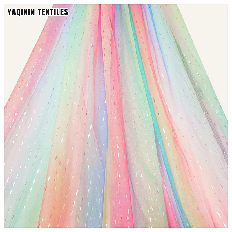 Cheap Price Digital Print Tulle Fabric Wholesale 100%Polyester Rainbow Gradient Ombre Mesh Fabric with Glitter - 图片 4