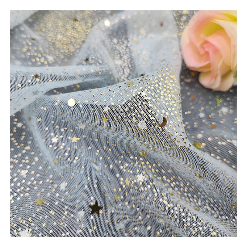 Bling Bling Sparkle Gold Star Moon Glitter Sequins Tulle Lace Fabric Wedding Tulle Dress Fabric Clothing - 图片 5