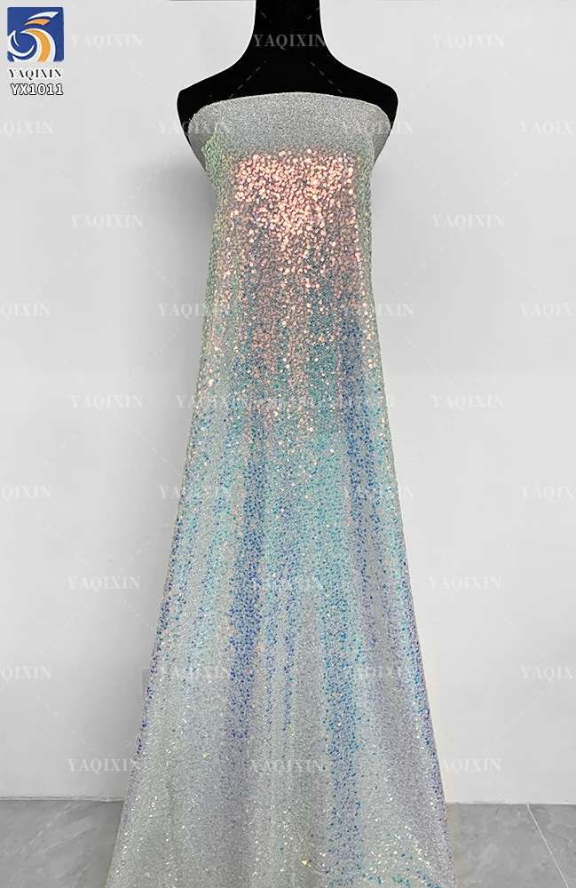 YX1011 150gsm Lightweight Lurex Shiny Sequins Mesh Net Fabrics Holographic Transparent Flash Sequin Fabrics Textiles - 图片 3