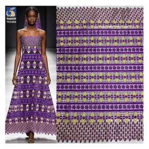 YX1082 Cheap Custom Purple Bazan Women's Ethnic Bridal Wedding Lace Embroidered Fabric Poly Water-Soluble Embroidery Lace Fabric