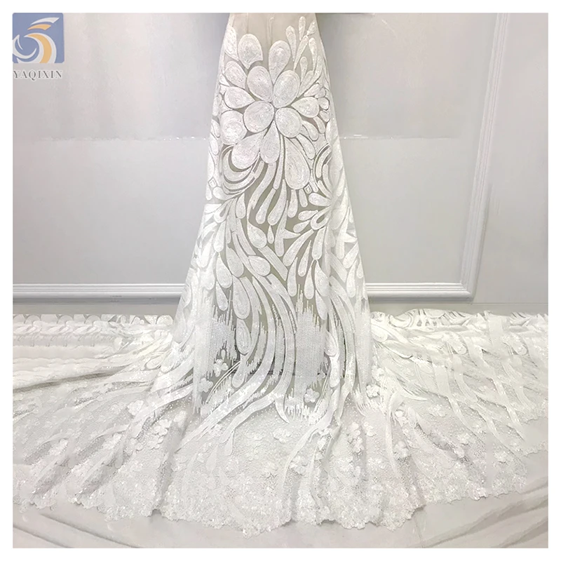 OEM Luxury 2024 African Nigerian Gold Lace Fabric with Big Large Gold Sequin Fabric Dress African Lace Embroidery Fabric - 图片 4