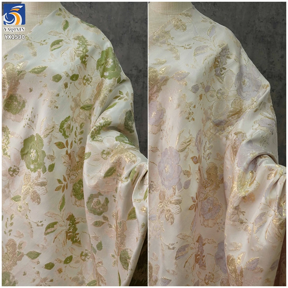 YX1530 Elegant Floral Metallic Yarn Dyed Brocade Fabric for Qipao and Mamian Skirt - 图片 6