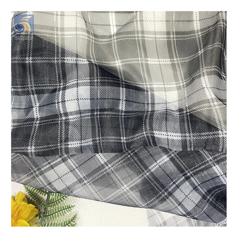 New Design Fashion Fabrics Check Printed Organza Fabric Glossy 100 Polyester Organza Printed Plaid Fabric - 图片 4