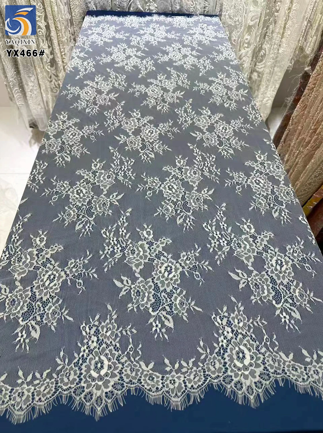 YX466 High Quality White Eyelash French Lace Fabric for Bridal 1.5m*3m - 图片 5