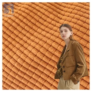 High Quality 4.5W Stock Polyester Corduroy Fabrics Stretch Heavy 340gsm Plaid Corduroy Dress Jacket Coat Fabric