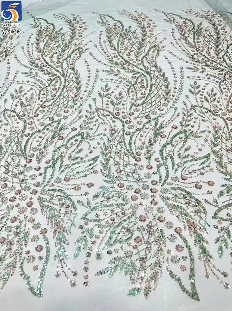 YX1519 300gsm Sequin Beaded Embroidery Fabric Purple Floral Sequin Embroidery Lace Fabric for Prom Dress and Evening Gown - 图片 4