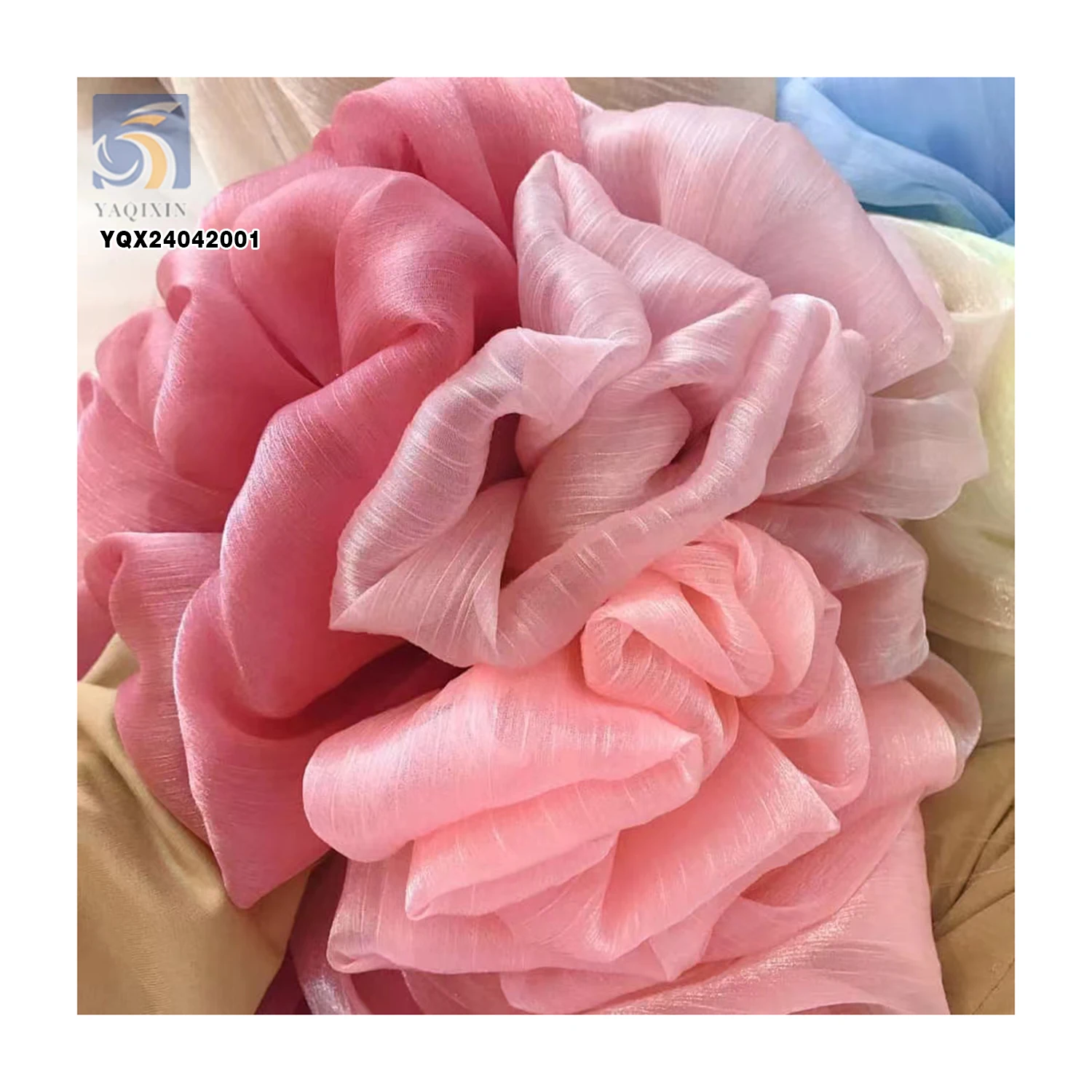 YS-003 Shiny Silk Crinkle Crepe Georgette Chiffon Organza Fabric for Making Dress 50gsm Pure Silk Crinkle Chiffon Fabric - 图片 3